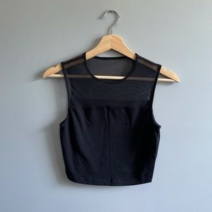Black Mesh Detail Crop Top Sz S